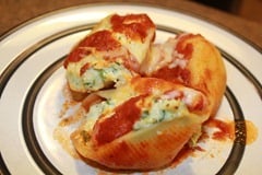 Chicken and Spinach Stuffed Shells on a white plate