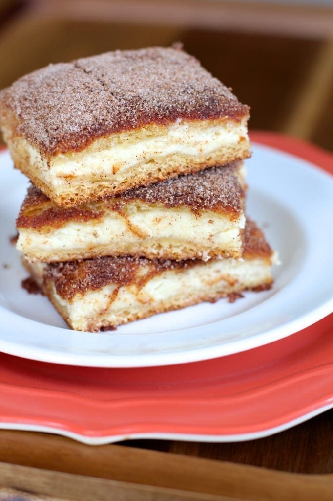 Most popular recipes from Joyful Momma's Kitchen: Churro Cheesecake Bars on plate