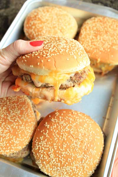 oven baked Cheeseburger straight from oven
