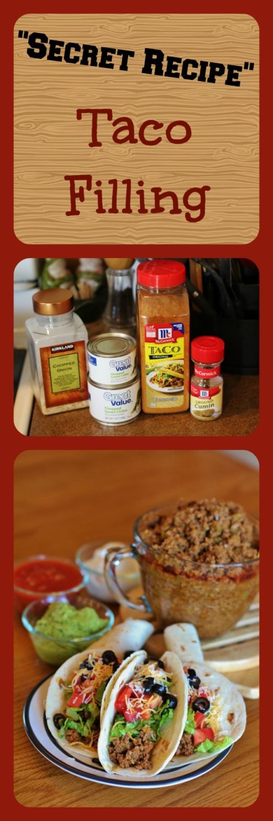 Collage of pictures showing how the top secret taco filling is made