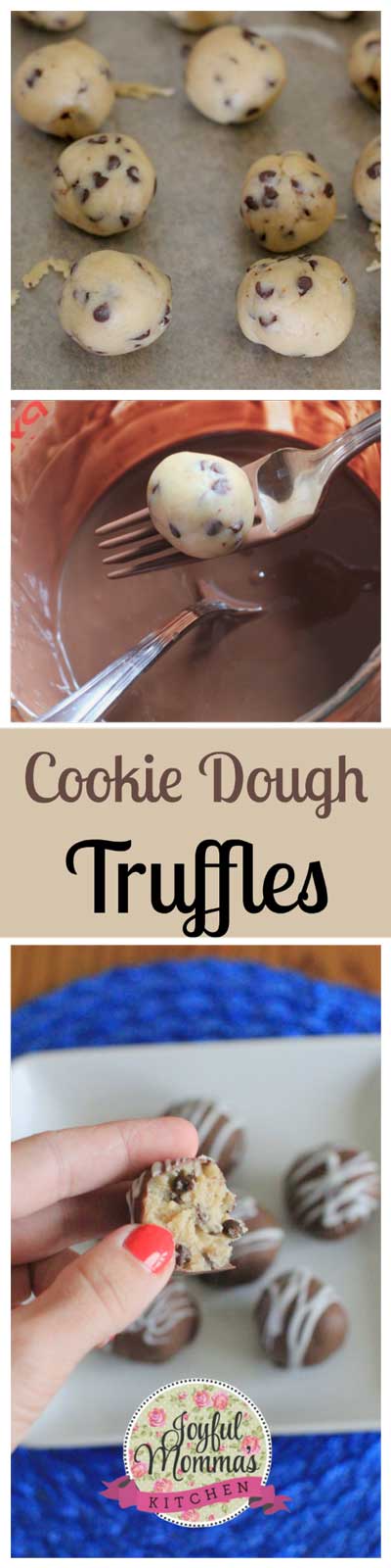 Collection of images of No Bake Cookie Dough Truffles and a text overlay saying cookie dough truffles