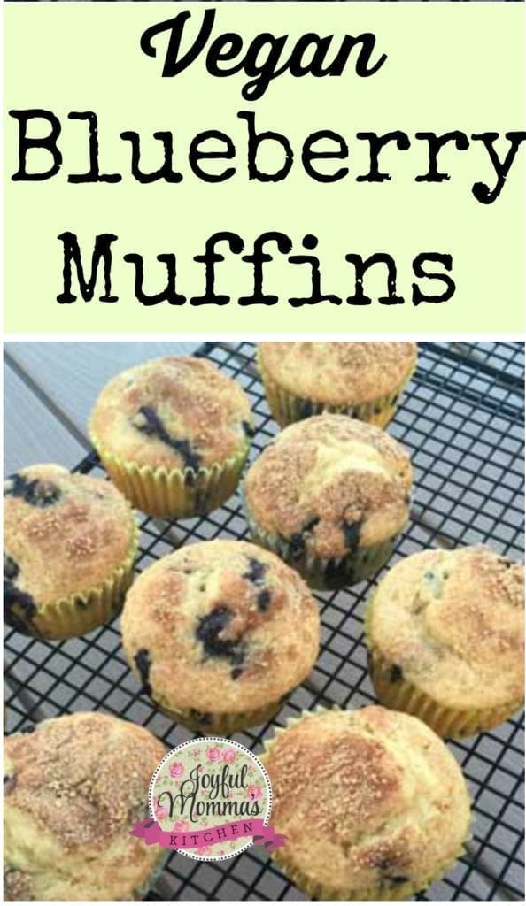 Image of muffins with the text overlay of Vegan Blueberry muffins