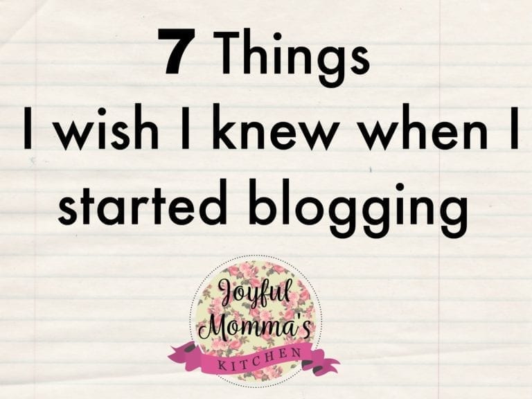 Text 7 Things I wish I knew when I started Blogging over lined paper background and logo at the bottom