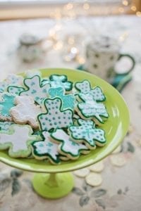 Shamrock Cookies on a green plate