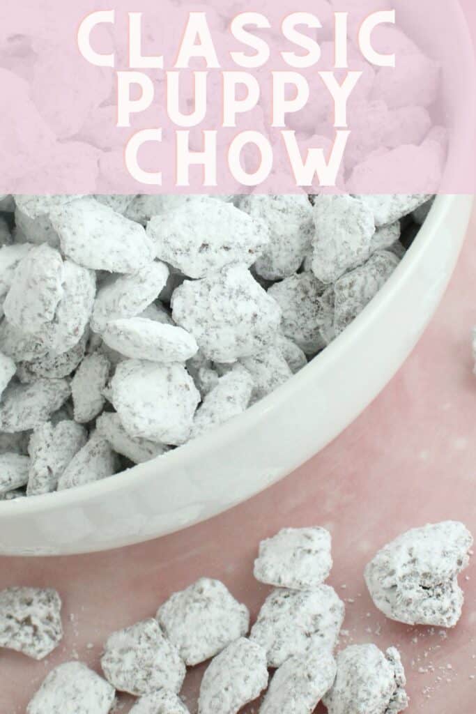 chocolate and powdered sugar covered cereal in a bowl on a pink plate