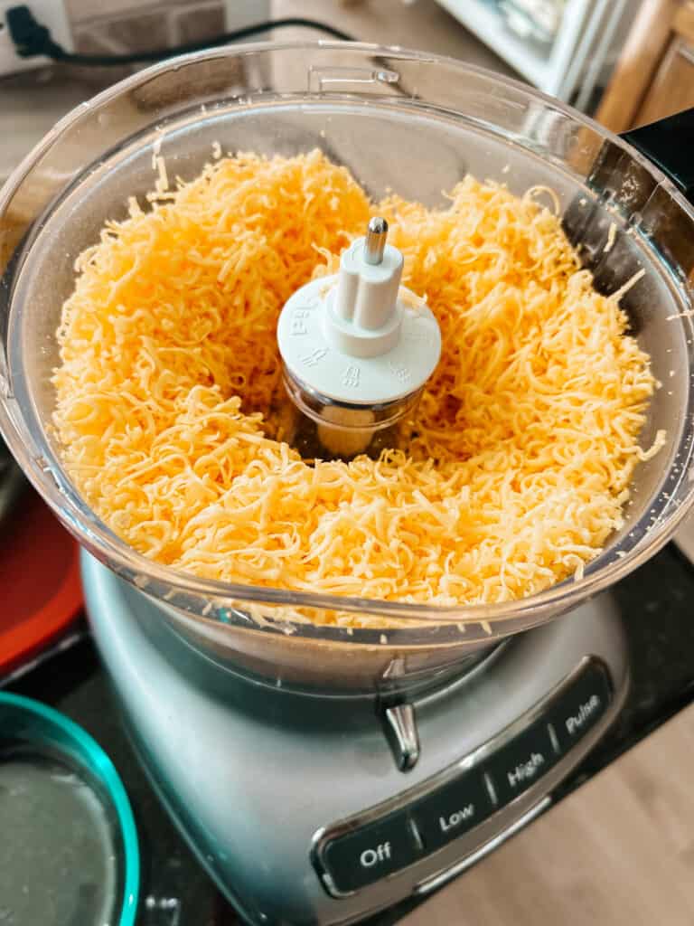 food processor with shredded cheddar cheese